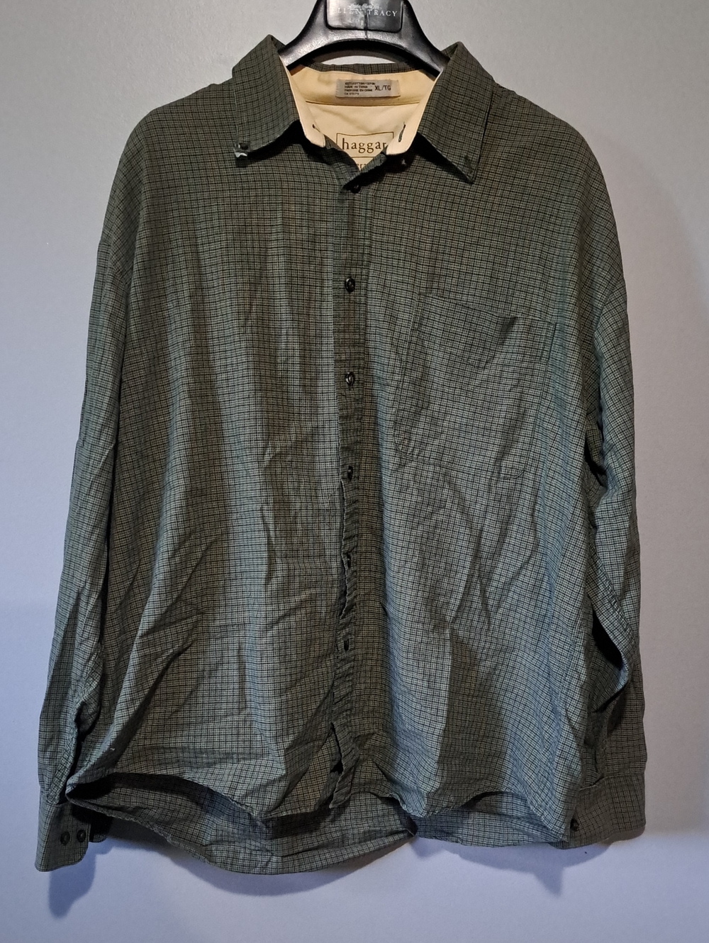 Haggar Men's Green Micro-Check Button-Down Shirt 100% Cotton